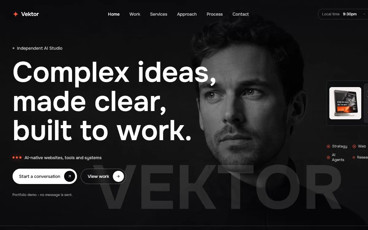 Перший екран портфоліо Vektor Studio